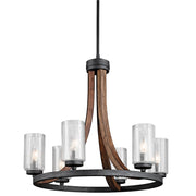 Kichler Grand Bank 25in 6-Light Chandelier | Rustic Auburn Stained Steel & Clear Seeded Glass | Dining Room & Living Room | 22.5 in H | Model 43193AUB
