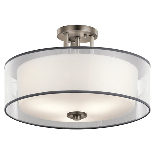 Kichler Tallie 18in 3-Light Pendant/Semi-Flush | Transitional Antique Pewter and White Organza Shade | Dining Room & Living Room | Model 43194AP