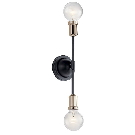 Kichler Armstrong 2-Light Wall Sconce | Mid-Century Black Steel | Hallway & Bathroom Accent | 5 x 16.75 in | Model 43195BK