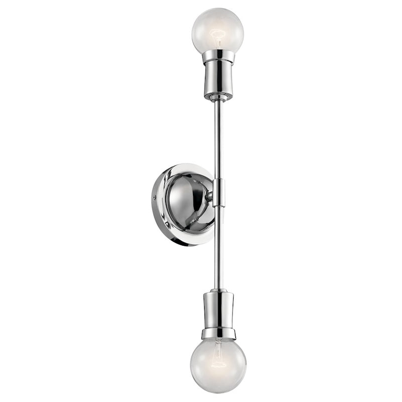 Kichler Armstrong 17in 2-Light Wall Sconce | Contemporary Chrome Steel | Hallway & Bathroom Accent | 16.75 x 5 in | Model 43195CH