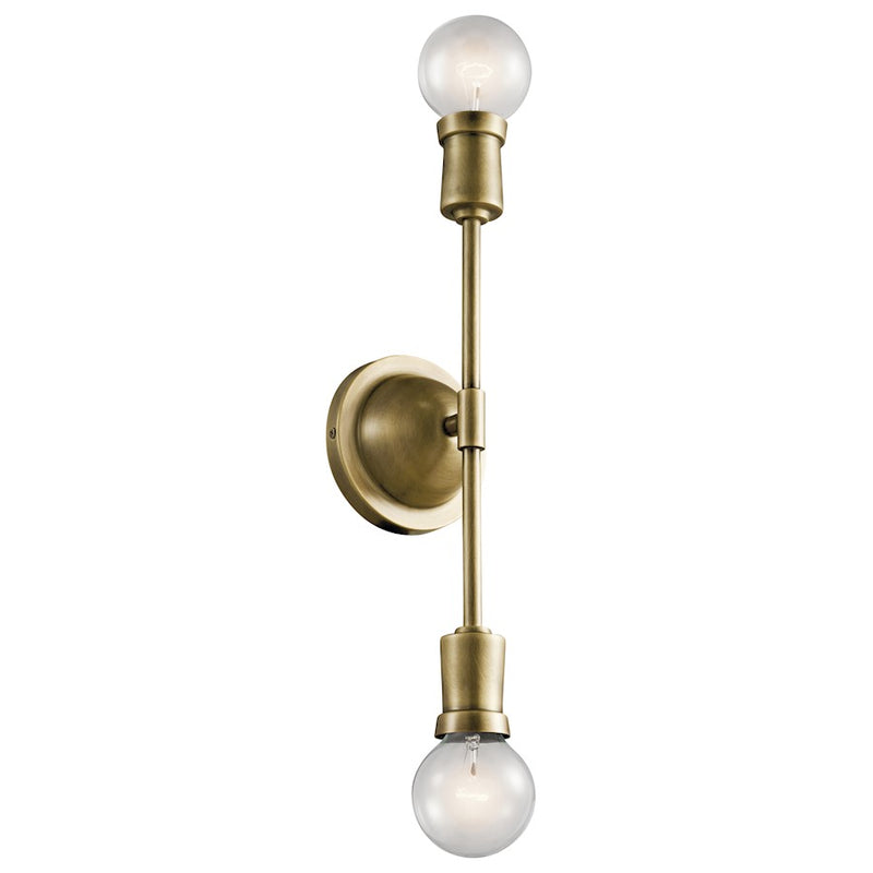 Kichler Armstrong 17in 2-Light Wall Sconce | Contemporary Natural Brass Steel | Hallway & Living Room Accent | 16.75 x 4.25 x 5 in | Model 43195NBR