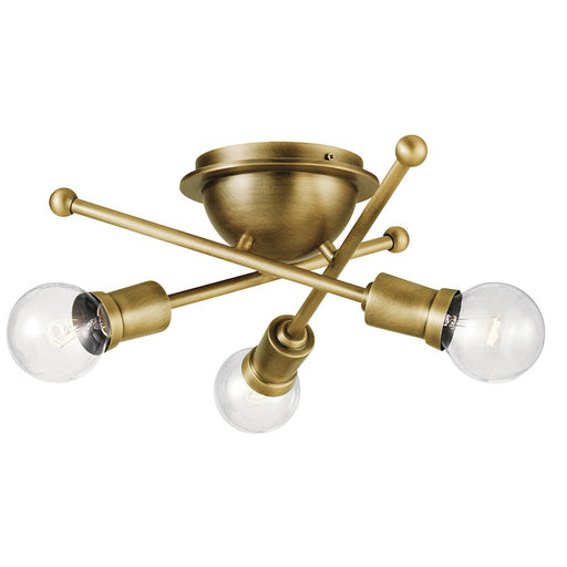 Kichler Armstrong 15in 3-Light Flush Mount | Natural Brass Steel | Hallway & Bedroom | 15 x 15 x 5.75 in | Model 43196NBR
