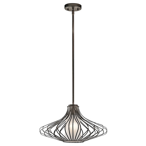 Kichler 1-Light Pendant 18in | Transitional Olde Bronze and Satin Etched Glass | Kitchen Island & Dining Room | 18 x 10.5 in | Model 43201OZ