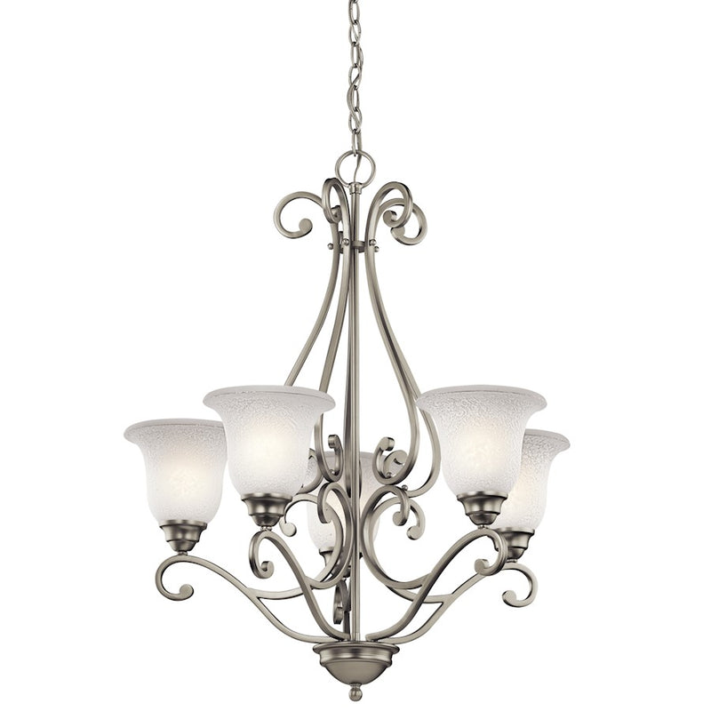 Kichler Camerena 27in 5-Light Chandelier | Brushed Nickel and White Scavo Glass | Dining Room & Living Room | 27 x 31 in | Model 43224NI