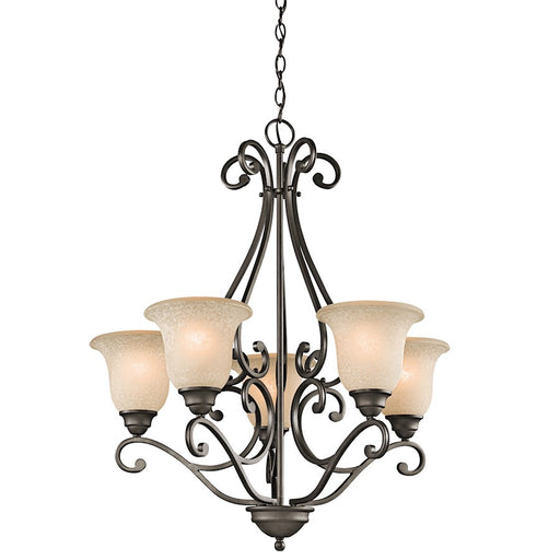Kichler Camerena 27in 5-Light Chandelier | Traditional Olde Bronze and White Scavo Glass | Dining Room & Living Room | 27 x 31.25 in | Model 43224OZ