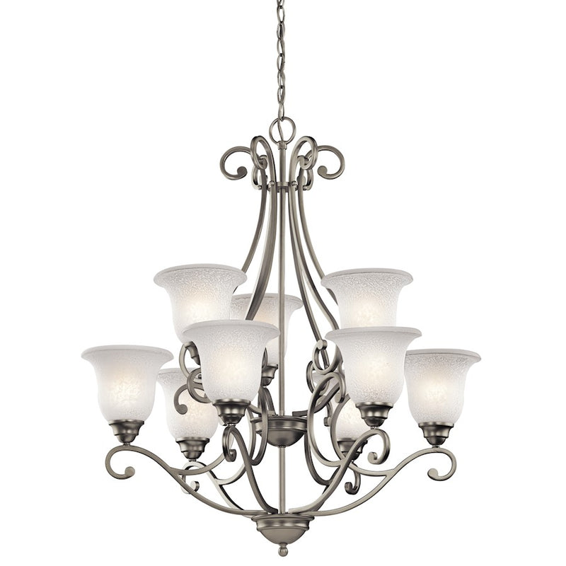 Kichler Camerena 30in 9-Light Chandelier | Brushed Nickel and White Scavo Glass | Dining Room & Living Room | 30 x 34.5 x 72 in chain | Model 43226NI