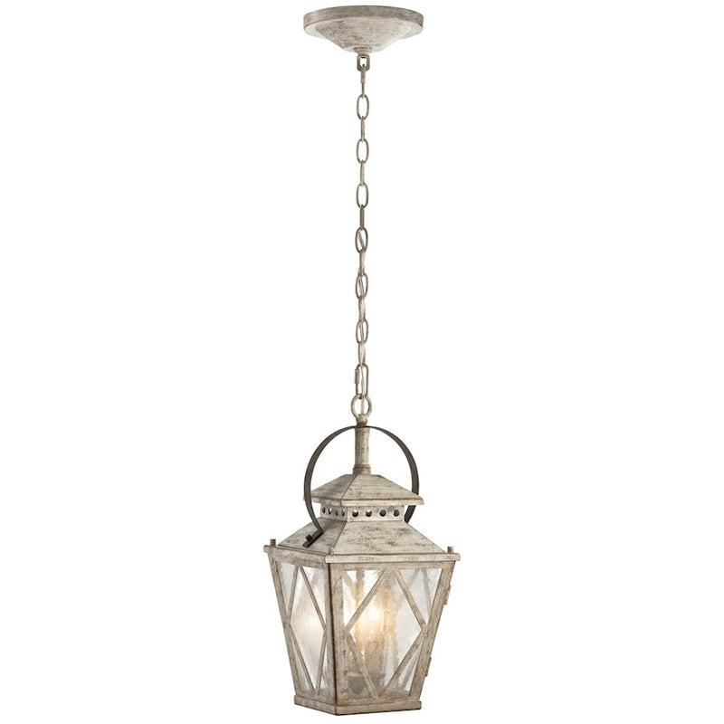 Kichler Hayman Bay 8in 2-Light Pendant | Distressed Antique White and Clear Seeded Glass | Kitchen Island & Dining Room | Model 43258DAW
