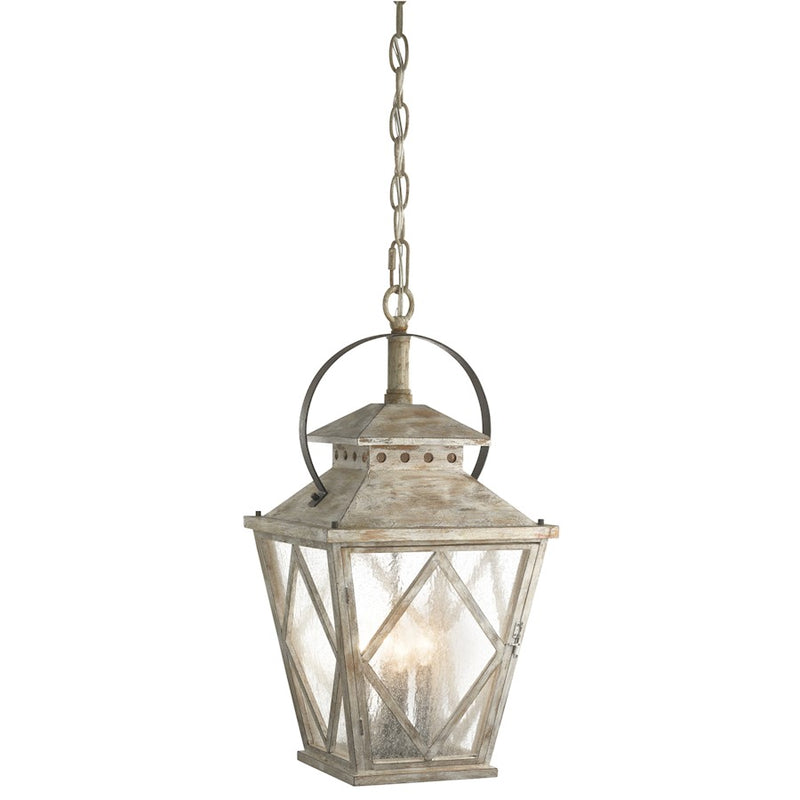 Kichler Hayman Bay 15in 4-Light Pendant | Rustic Distressed Antique White and Clear Seeded Glass | Dining Room & Kitchen Island | Model 43259DAW