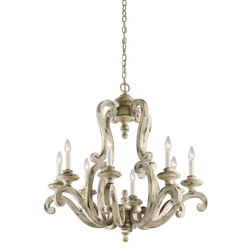 Kichler Hayman Bay 32in 8-Light Chandelier | Rustic Distressed Antique White Wood | Dining Room & Living Room | 32 x 32 x 32 in | Model 43265DAW