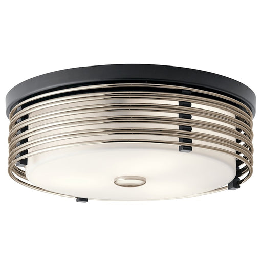 Kichler Bensimone 15.25in 2-Light Flush Mount | Contemporary Black and Satin Etched Cased Opal Glass | Living Room & Dining Room | Model 43293BK