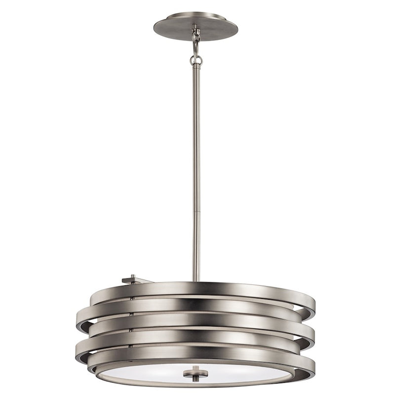 Kichler Roswell 18in 3-Light Pendant | Contemporary Brushed Nickel and White Satin Etched Glass | Kitchen Island & Dining Room | Model 43301NI