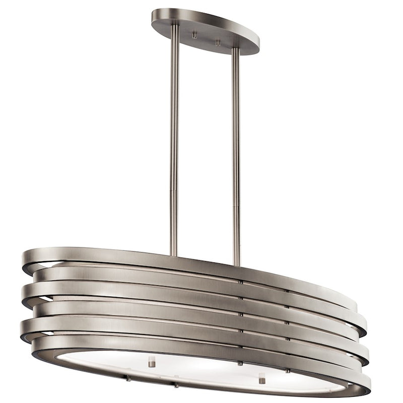 Kichler Roswell 37in 3-Light Oval Chandelier | Contemporary Brushed Nickel and White Satin Etched Glass | Dining Room & Living Room | Model 43303NI
