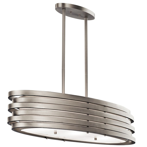 Kichler Roswell 37in 3-Light Oval Chandelier | Contemporary Brushed Nickel and White Satin Etched Glass | Dining Room & Living Room | Model 43303NI
