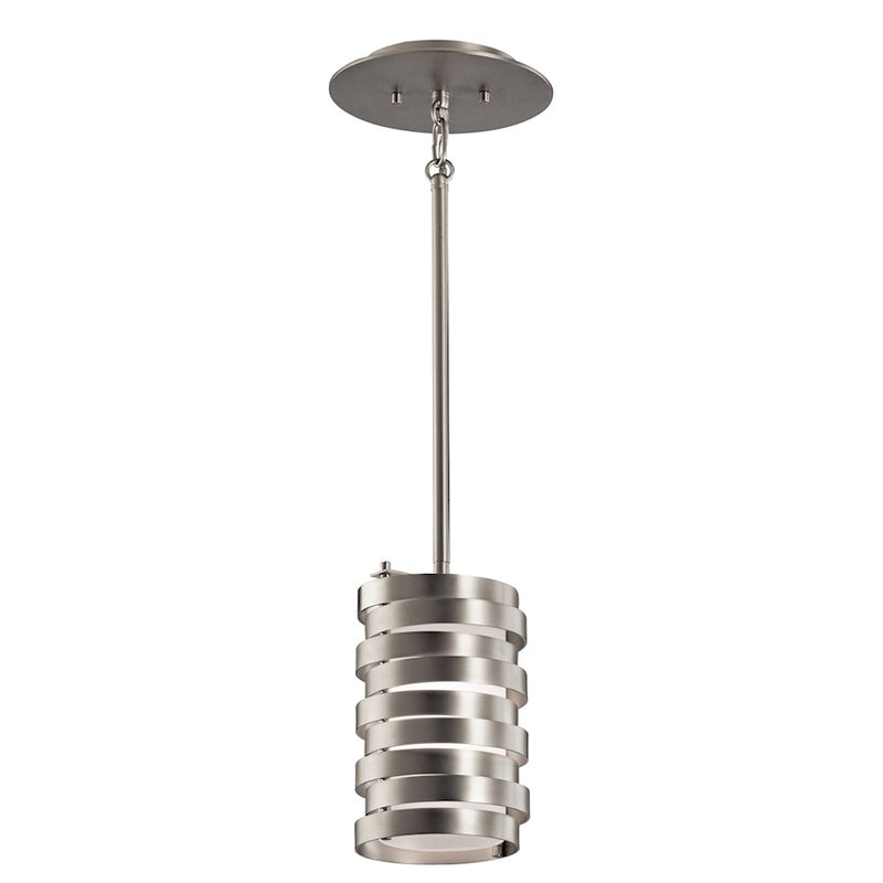 Kichler Roswell 5in 1-Light Mini Pendant | Contemporary Brushed Nickel and Satin Etched Glass | Kitchen Islands & Dining Rooms | Model 43304NI