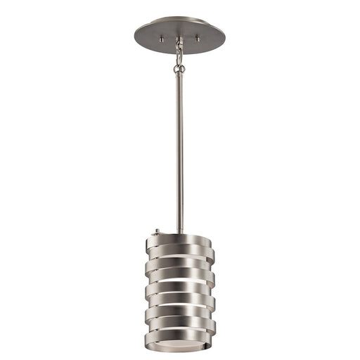 Kichler Roswell 5in 1-Light Mini Pendant | Contemporary Brushed Nickel and Satin Etched Glass | Kitchen Islands & Dining Rooms | Model 43304NI
