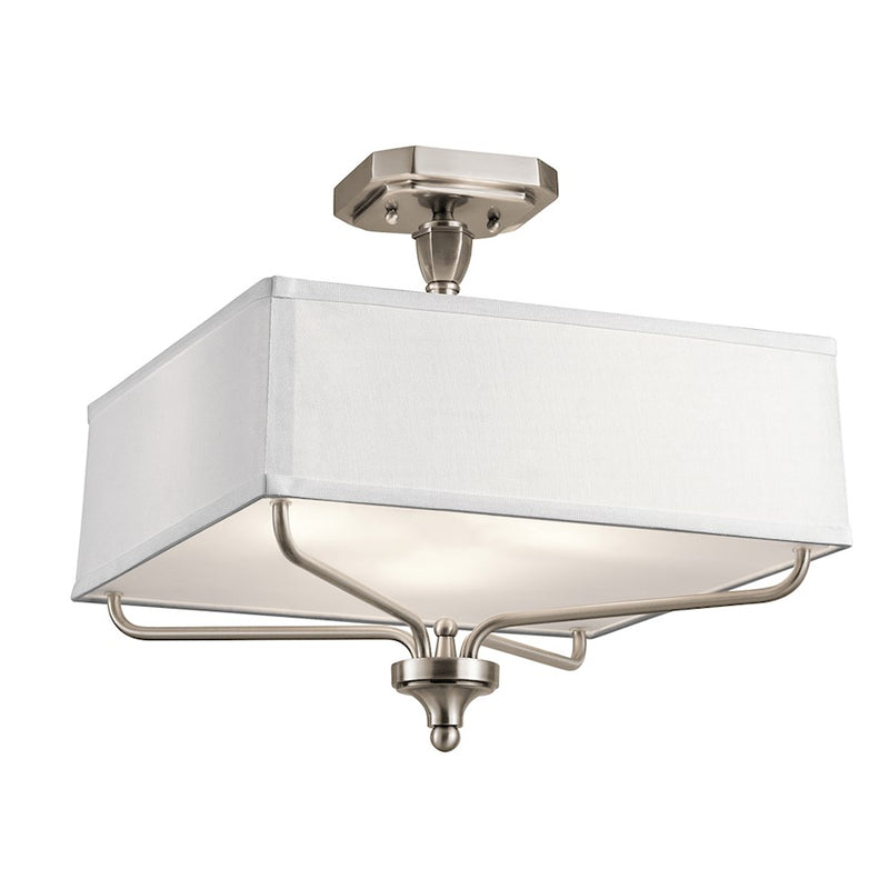Kichler Arlo 15in 3-Light Semi Flush Mount | Traditional Classic Pewter and White Fabric Shade | Bedroom & Hallway | 15 x 15 x 15 in | Model 43309CLP