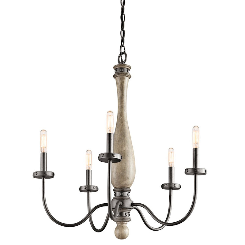 Kichler Evan 24in 5-Light Chandelier | Distressed Antique Gray Wood and Anvil Iron | Dining Room & Kitchen | 24 x 27 in | Model 43322DAG