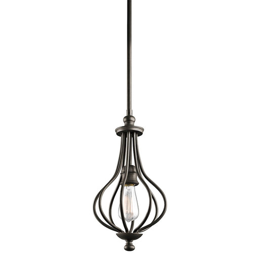 Kichler Kensington 8in 1-Light Mini Pendant | Industrial Olde Bronze Steel | Kitchen Island | 8 x 8 x 16 in | Model 43333OZ