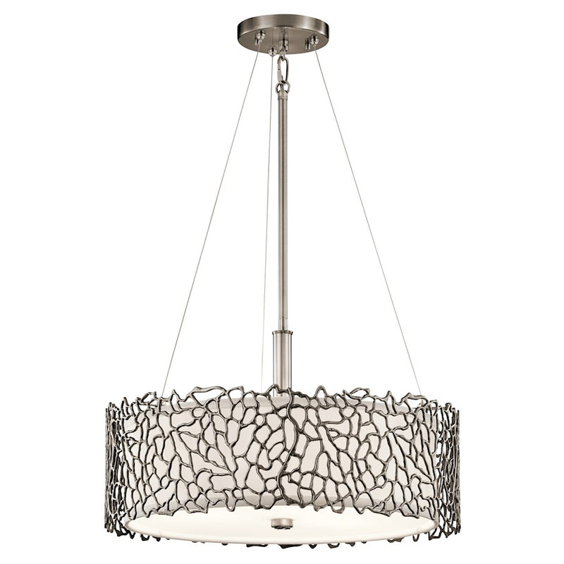 Kichler Silver Coral 18in 3-Light Convertible Pendant | Transitional Classic Pewter and White Etched Glass | Kitchen Island & Dining | Model 43346CLP