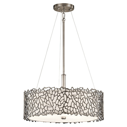 Kichler Silver Coral 18in 3-Light Convertible Pendant | Transitional Classic Pewter and White Etched Glass | Kitchen Island & Dining | Model 43346CLP