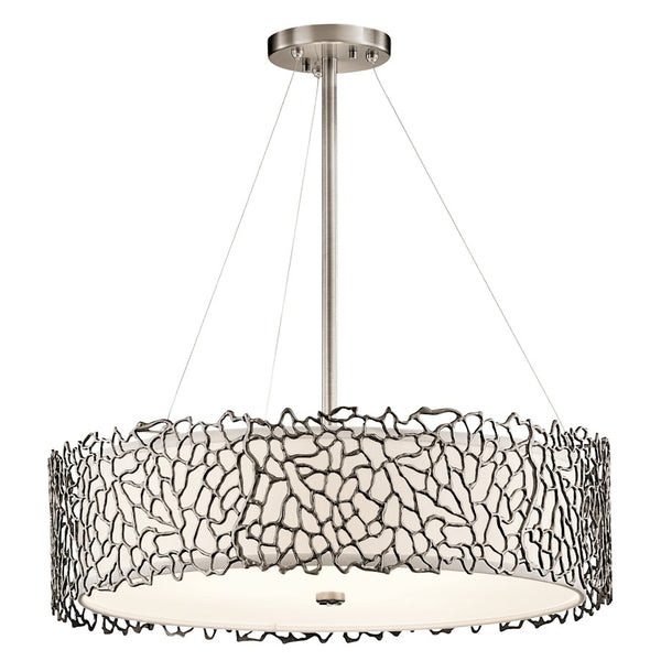 Kichler Silver Coral 22in 4-Light Chandelier/Pendant | Transitional Classic Pewter and White Etched Glass | Dining Room & Living | Model 43347CLP