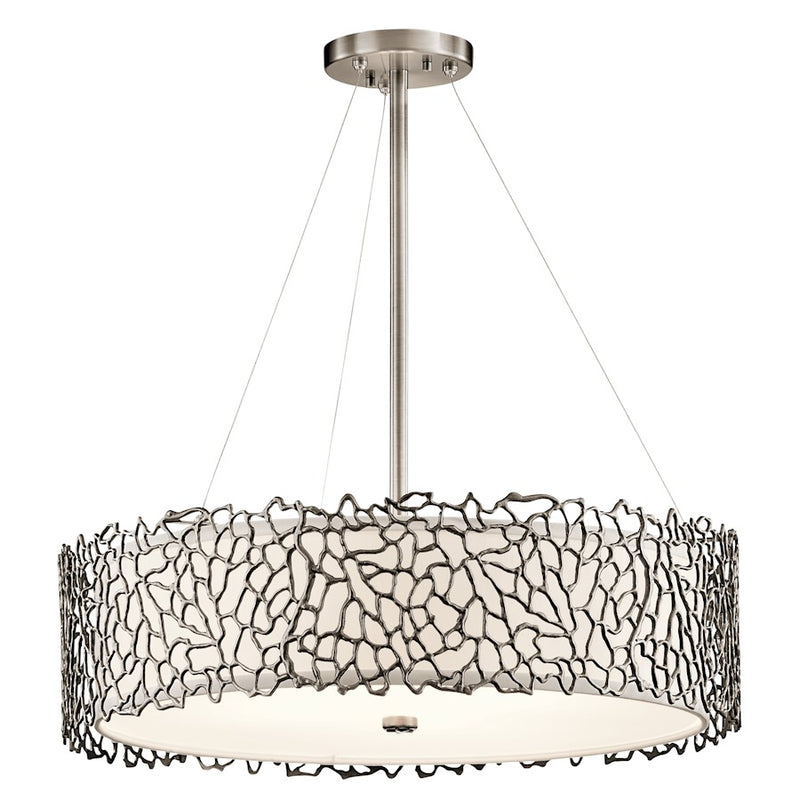 Kichler Silver Coral 22in 4-Light Chandelier/Pendant | Transitional Classic Pewter and White Etched Glass | Dining Room & Living | Model 43347CLP