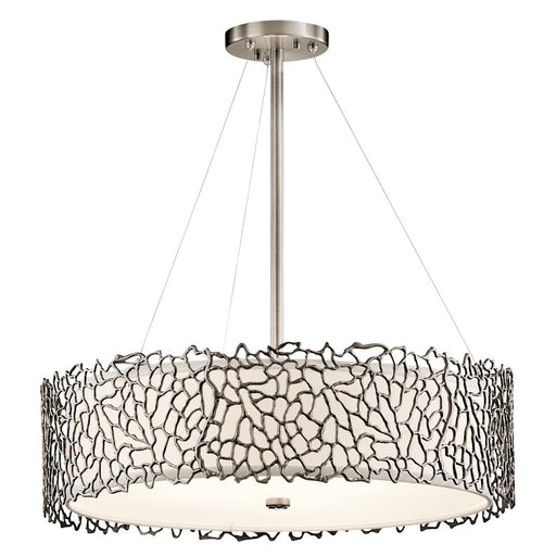Kichler Silver Coral 22in 4-Light Chandelier/Pendant | Transitional Classic Pewter and White Etched Glass | Dining Room & Living | Model 43347CLP