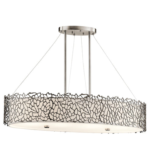Kichler Silver Coral Oval 4-Light Chandelier | Transitional Classic Pewter and White Etched Glass | Living Room & Dining Room | Model 43348CLP
