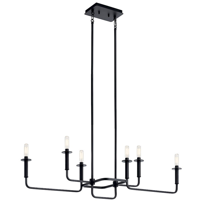 Kichler Alden 38.5in 6-Light Linear Chandelier | Black Steel | Dining Room & Kitchen Island | 38.5 x 11 x 17.5 in | Model 43362BK