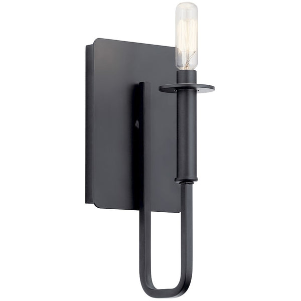 Kichler Alden 1-Light Wall Sconce | Modern Black Steel | Bedroom & Hallway Accent | 5 x 12 in, Damp Rated | Model 43363BK