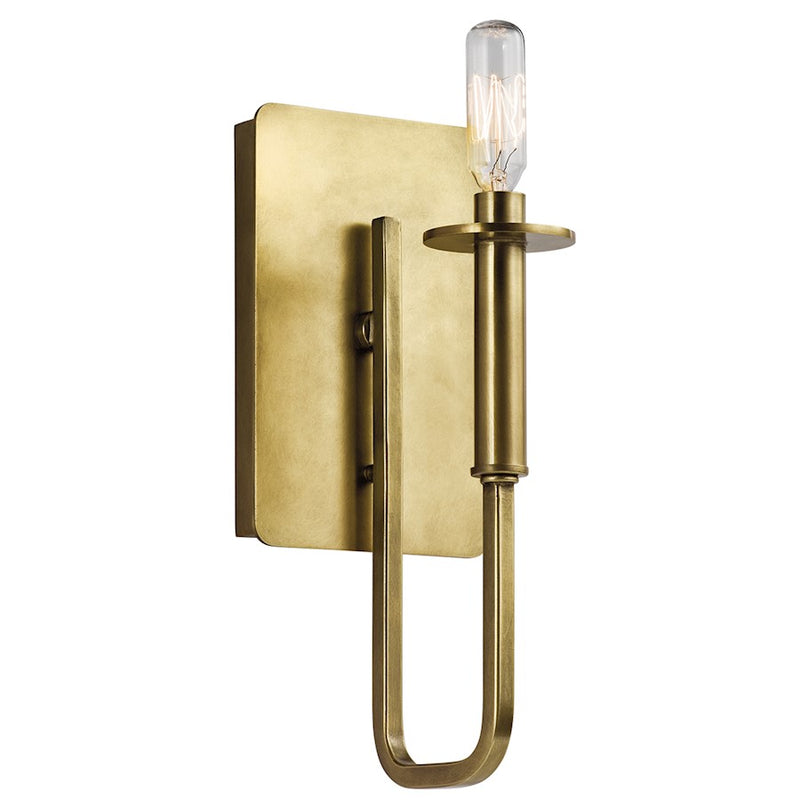 Kichler Alden 1-Light Wall Sconce | Modern Natural Brass Steel | Hallway & Bedroom Accent | 5 x 11.5 in | Model 43363NBR