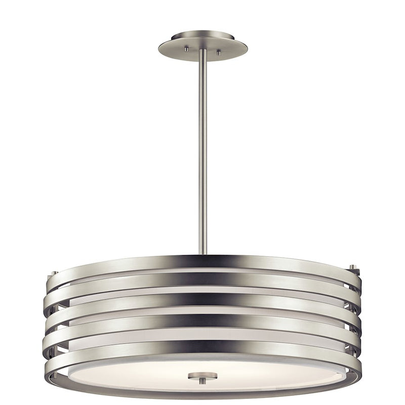 Kichler Roswell 24in 4-Light Pendant | Contemporary Brushed Nickel and White Linen | Kitchen Island & Dining Room | 24 x 9 in | Model 43390NI