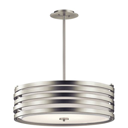 Kichler Roswell 24in 4-Light Pendant | Contemporary Brushed Nickel and White Linen | Kitchen Island & Dining Room | 24 x 9 in | Model 43390NI