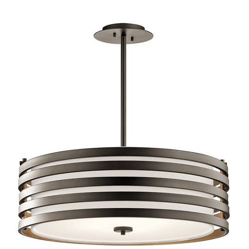 Kichler Roswell 24in 4-Light Linear Pendant | Contemporary Olde Bronze and Satin Etched Glass | Dining Room & Kitchen Island | Model 43390OZ