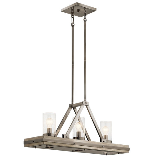 Kichler Colerne 36in 6-Light Linear Chandelier | Industrial Classic Pewter and Clear Seeded Glass | Kitchen Island | Model 43433CLP