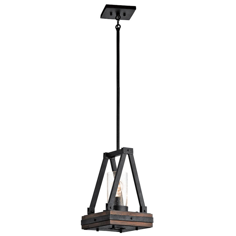 Kichler Colerne 1-Light Mini Pendant | Auburn Stained Wood and Distressed Black Metal | Kitchen Island & Dining Room | 10.5 x 16.5 in | Model 43435AUB