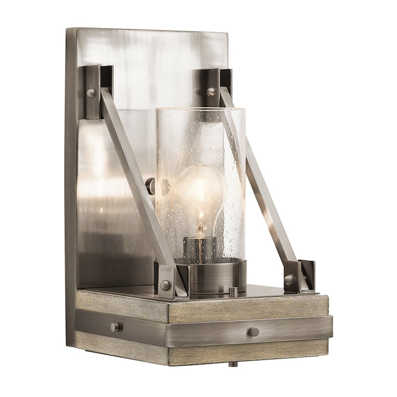 Kichler Colerne 15in 1-Light Wall Sconce | Industrial Classic Pewter and Clear Seeded Glass | Hallway & Living Room Accent | Model 43436CLP