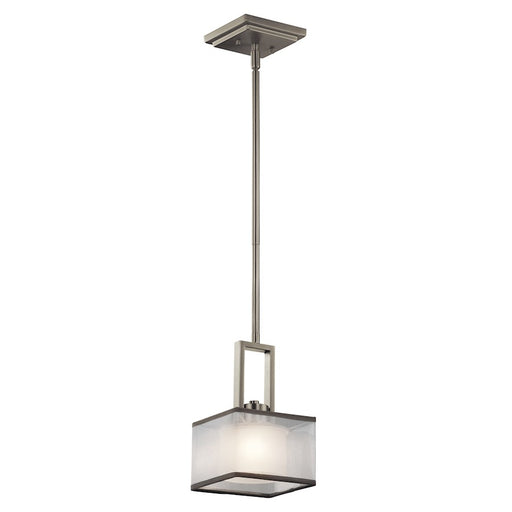 Kichler Kailey 6in 1-Light Mini Pendant | Transitional Brushed Nickel and White Organza Shade | Kitchen Island & Dining Room | Model 43442NI