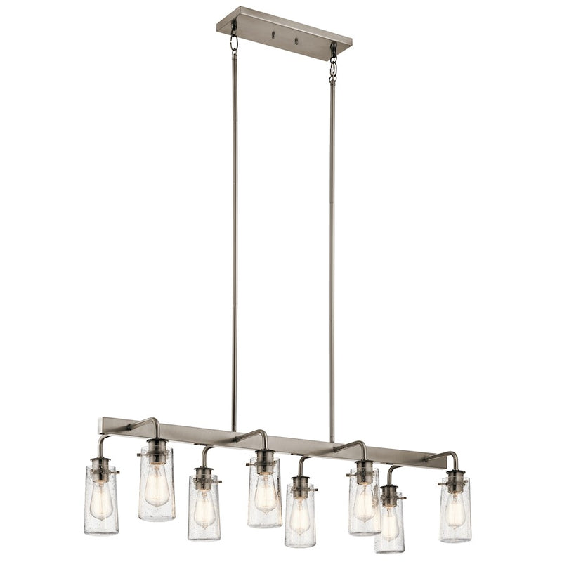 Kichler Braelyn 42in 8-Light Linear Chandelier | Classic Pewter and Clear Seeded Glass | Kitchen Island & Dining Room | Model 43457CLP