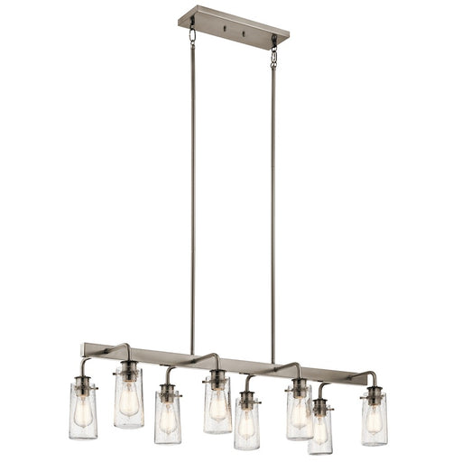 Kichler Braelyn 42in 8-Light Linear Chandelier | Classic Pewter and Clear Seeded Glass | Kitchen Island & Dining Room | Model 43457CLP