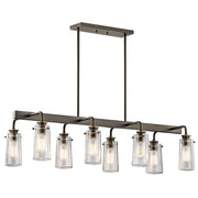 Kichler Braelyn 42in 8-Light Linear Chandelier | Rustic Olde Bronze and Clear Seeded Glass | Dining Room & Kitchen Island | Model 43457OZ