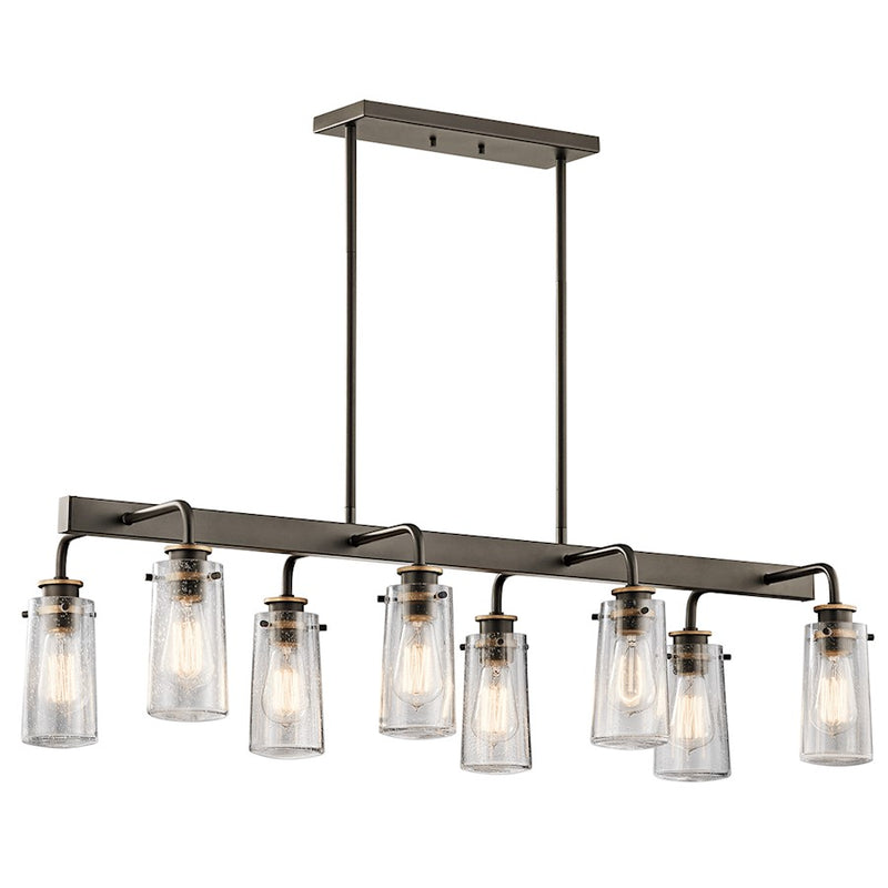 Kichler Braelyn 42in 8-Light Linear Chandelier | Rustic Olde Bronze and Clear Seeded Glass | Dining Room & Kitchen Island | Model 43457OZ
