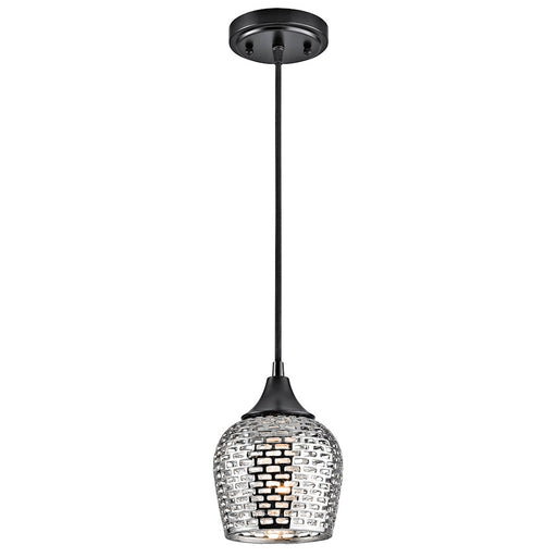 Kichler Annata 6.25in 1-Light Mini Pendant | Transitional Black Ceramic and Silver Ceramic Shade | Kitchen Island & Dining Room | Model 43489BKSLV