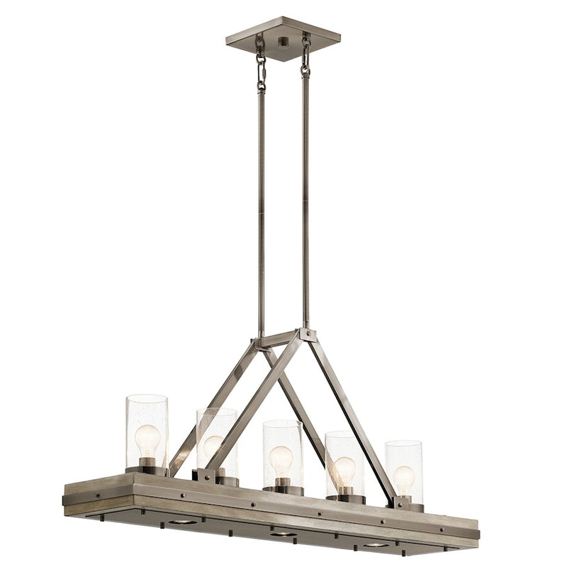 Kichler Colerne 46in 8-Light Linear Chandelier | Rustic Classic Pewter and Clear Seeded Glass | Kitchen Island & Dining Room | Model 43491CLP