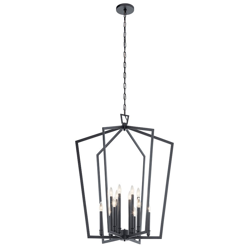 Kichler Abbotswell 30in 12-Light Foyer Chandelier | Modern Matte Black Open Cage | Entryway & Dining Room | 30 x 38.5 in | Model 43496BK