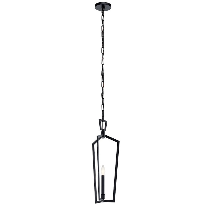 Kichler Abbotswell 1-Light Mini Pendant | Industrial Matte Black Steel Cage | Kitchen Island & Dining Room | 9.5 x 23 in | Model 43497BK