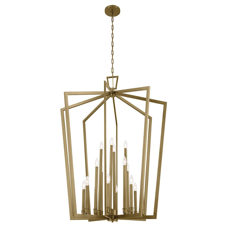 Kichler Abbotswell 49in 16-Light Pendant | Updated Traditional Natural Brass Steel | Foyer & Stairwell | 49 in H | Model 43499NBR
