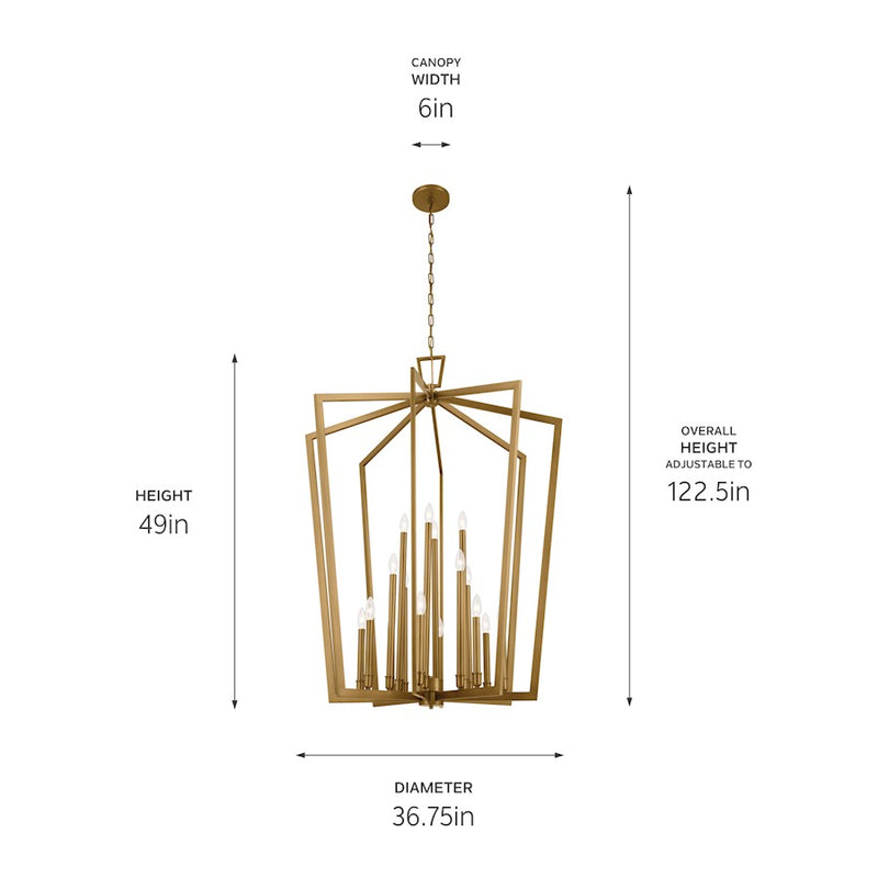 Kichler Abbotswell 49in 16-Light Pendant | Updated Traditional Natural Brass Steel | Foyer & Stairwell | 49 in H | Model 43499NBR
