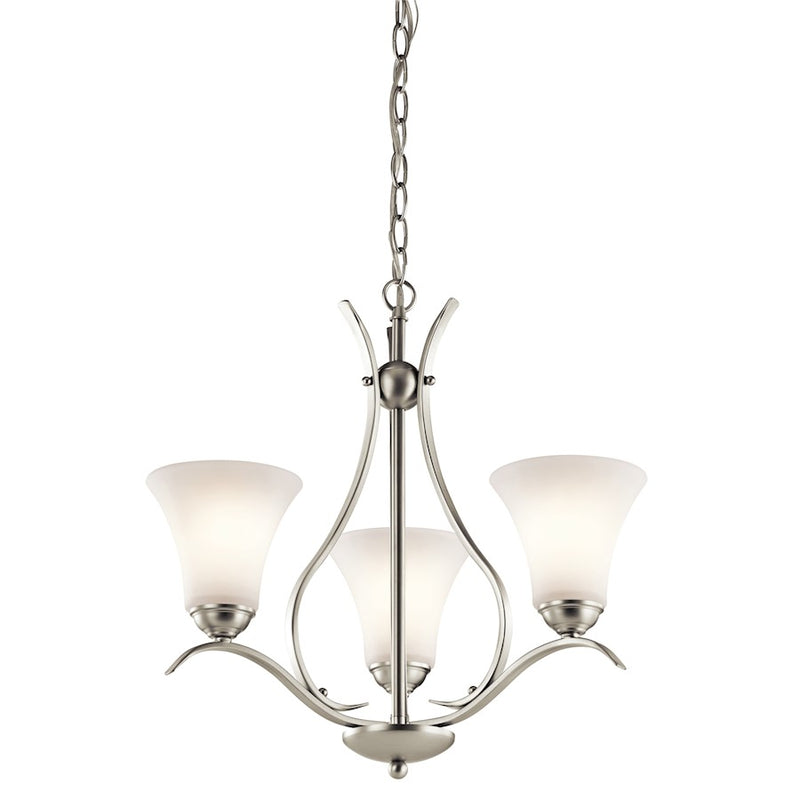 Kichler Keiran 20in 3-Light Chandelier | Transitional Brushed Nickel and Satin Etched White Glass | Dining Room & Living Room | Model 43503NI