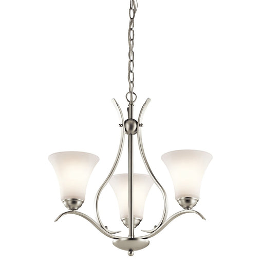 Kichler Keiran 20in 3-Light Chandelier | Transitional Brushed Nickel and Satin Etched White Glass | Dining Room & Living Room | Model 43503NI